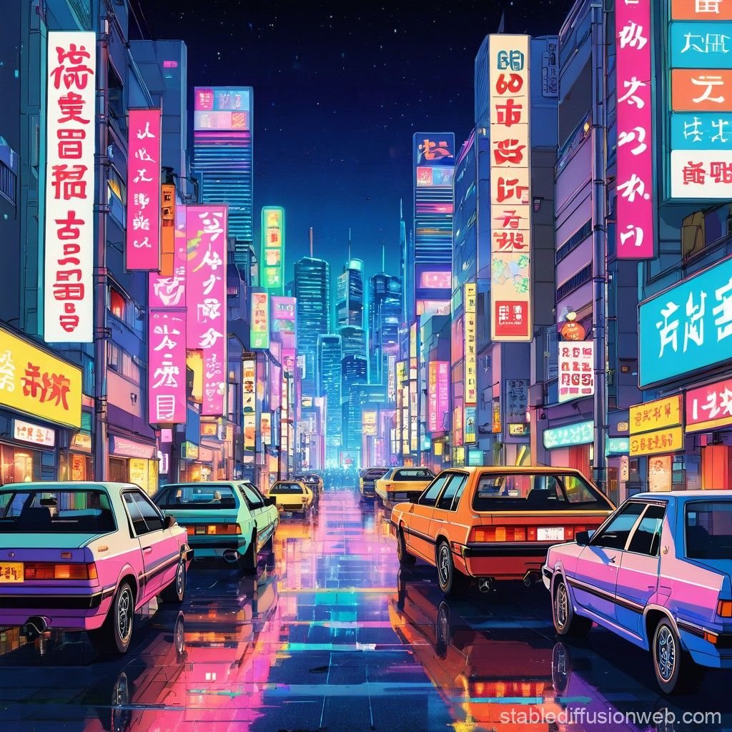 1024x1024 Japanese Cityscape at Night in 80s Style. Stable Diffusion Online