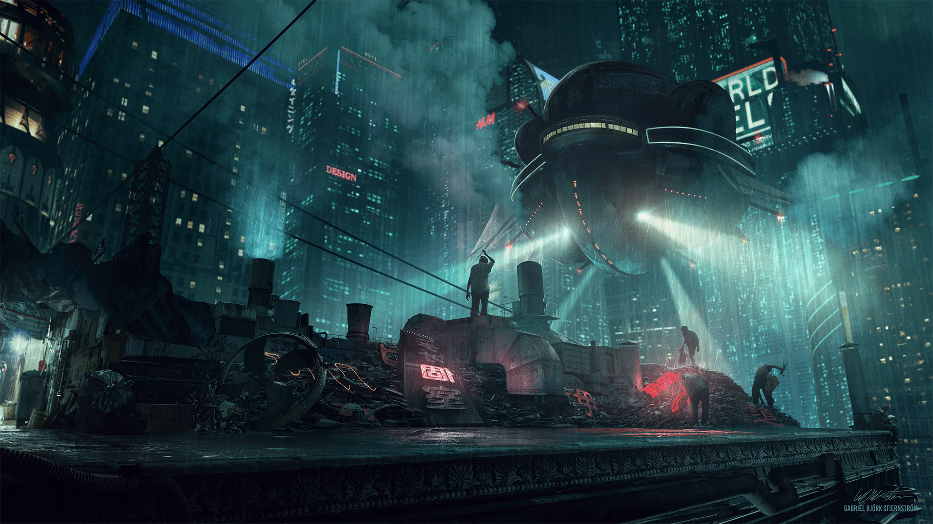 1920x1080 Futuristic Cyberpunk Cityscape HD Wallpaper by Gabriel Björk Stiernströmx1080