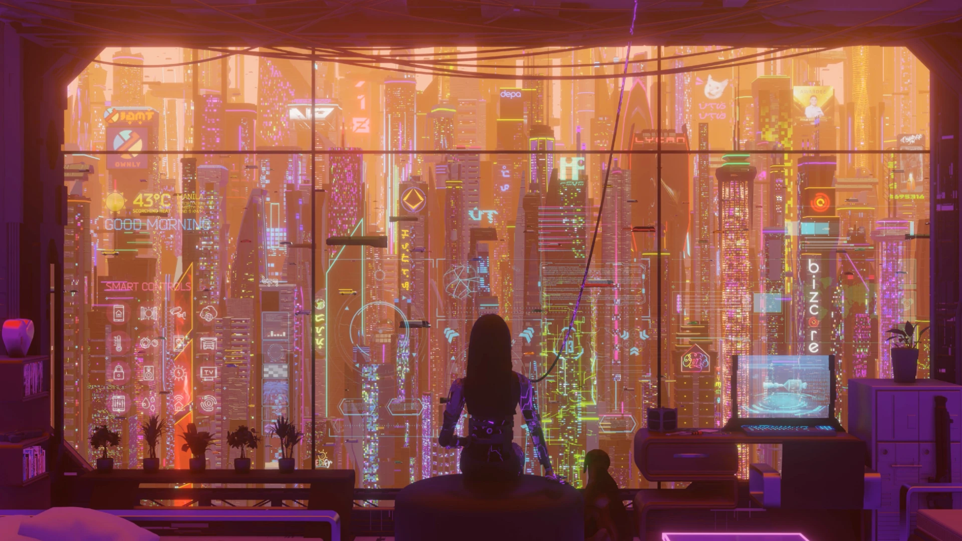 1920x1080 Sunshine Cyberpunk City Live Wallpaper