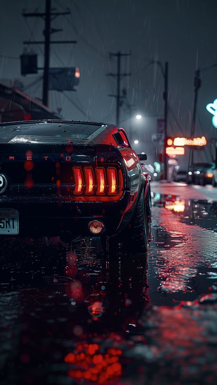 736x1308 Wallpaper car, rear view, rain, wet, dark, AI 4K by Kostya Basorin. Download wallpaper car, rear view, rain, wet, dark for free
