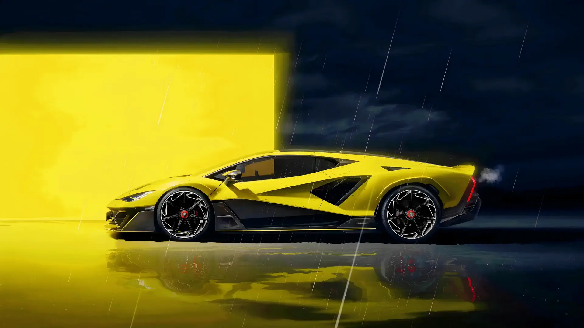 1920x1080 Yellow Supercar in the Rain Live Wallpaper