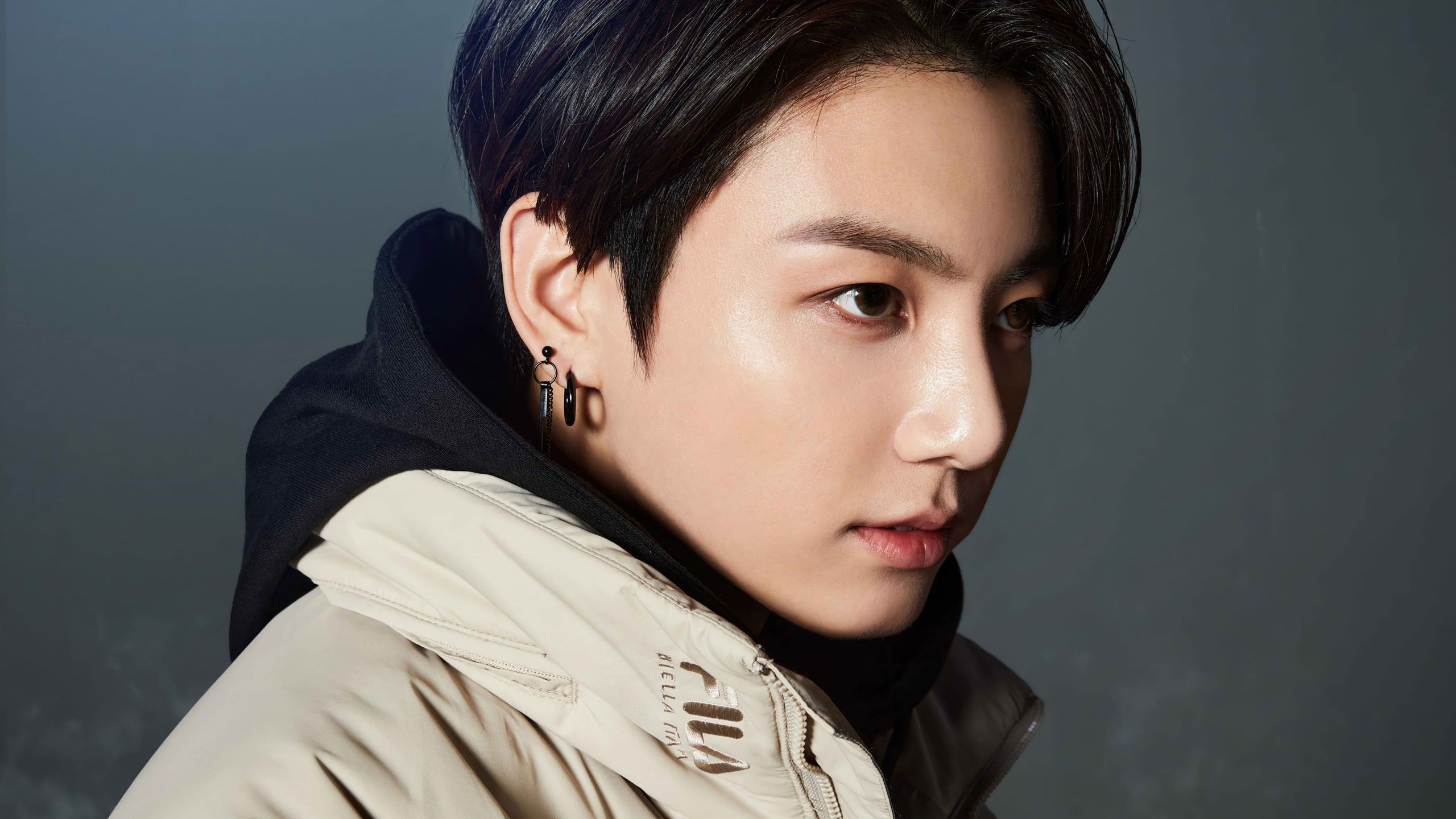 2560x1440 BTS Jungkook Is Wearing Light Brown Black Dress And Earrings HD Jungkook Wallpaper