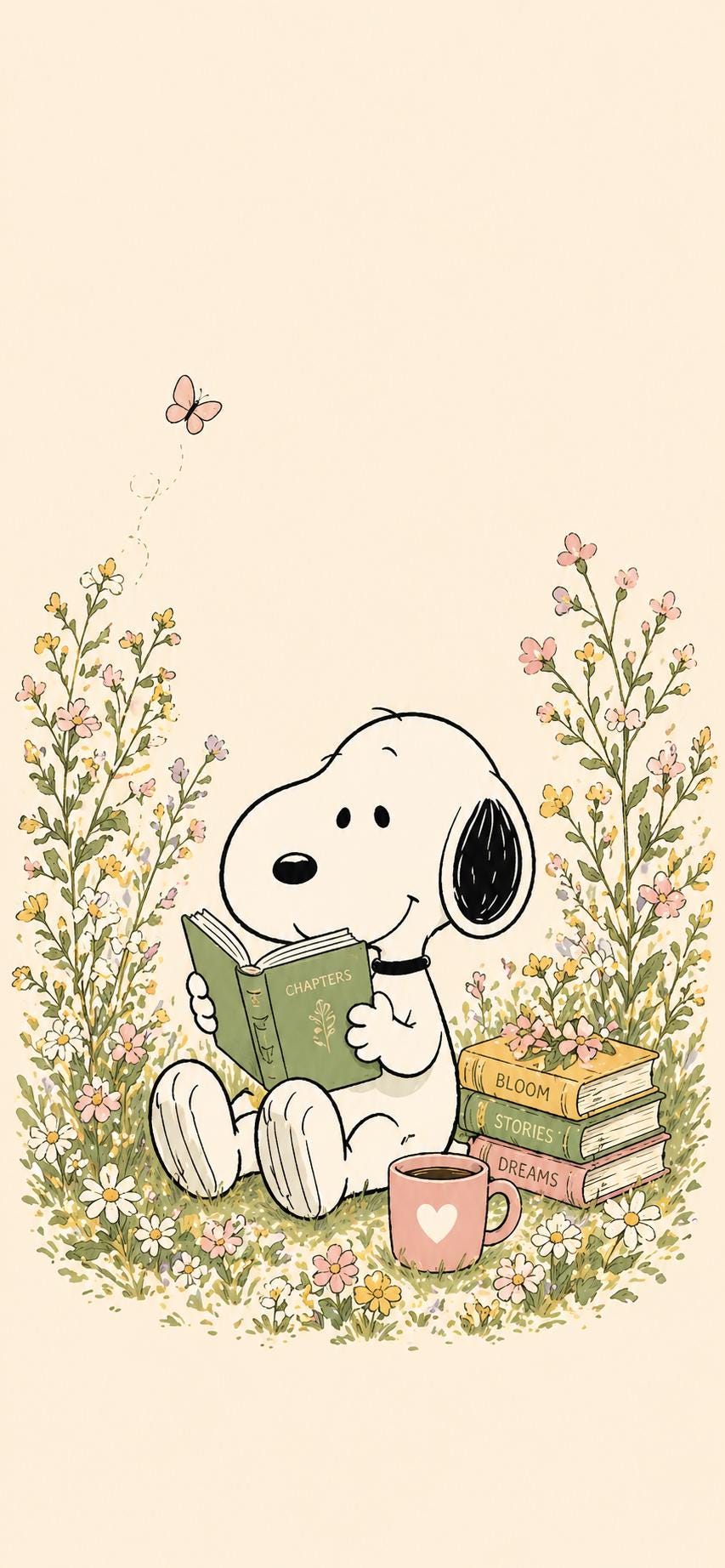 853x1844 Snoopy Aesthetic iPhone Wallpaper Bundle. Cottagecore & Book Lover Wallpaper. Cute Pastel Floral Phone Background