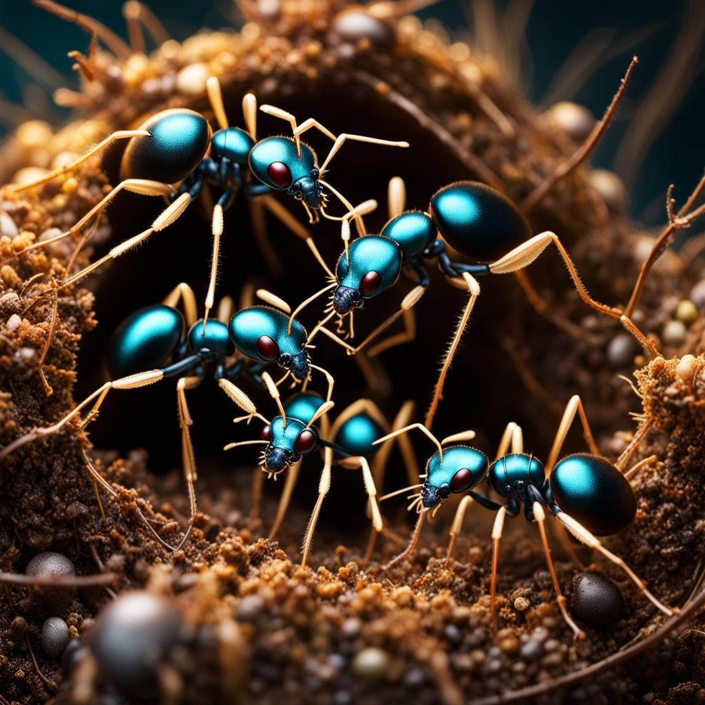 1024x1024 Cute worker ants working hard inside the ant nest