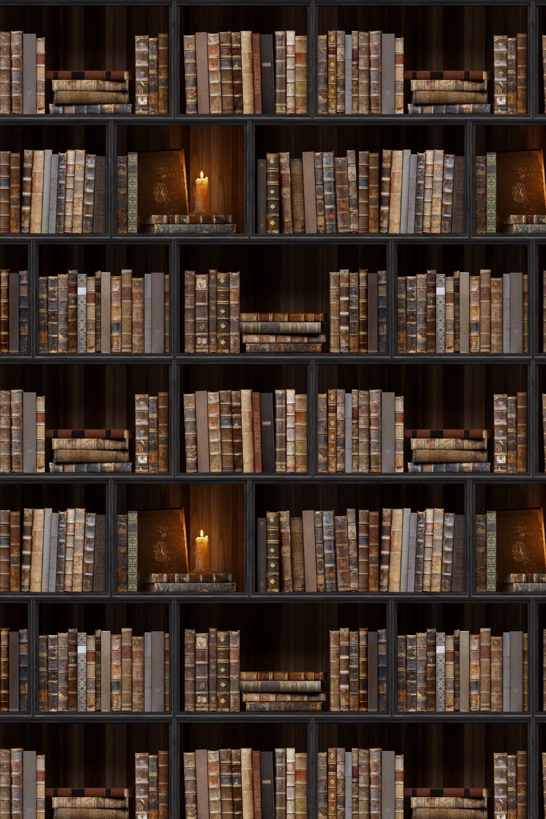 1080x1620 Vintage Library Panel Wallpaper with Candlelight