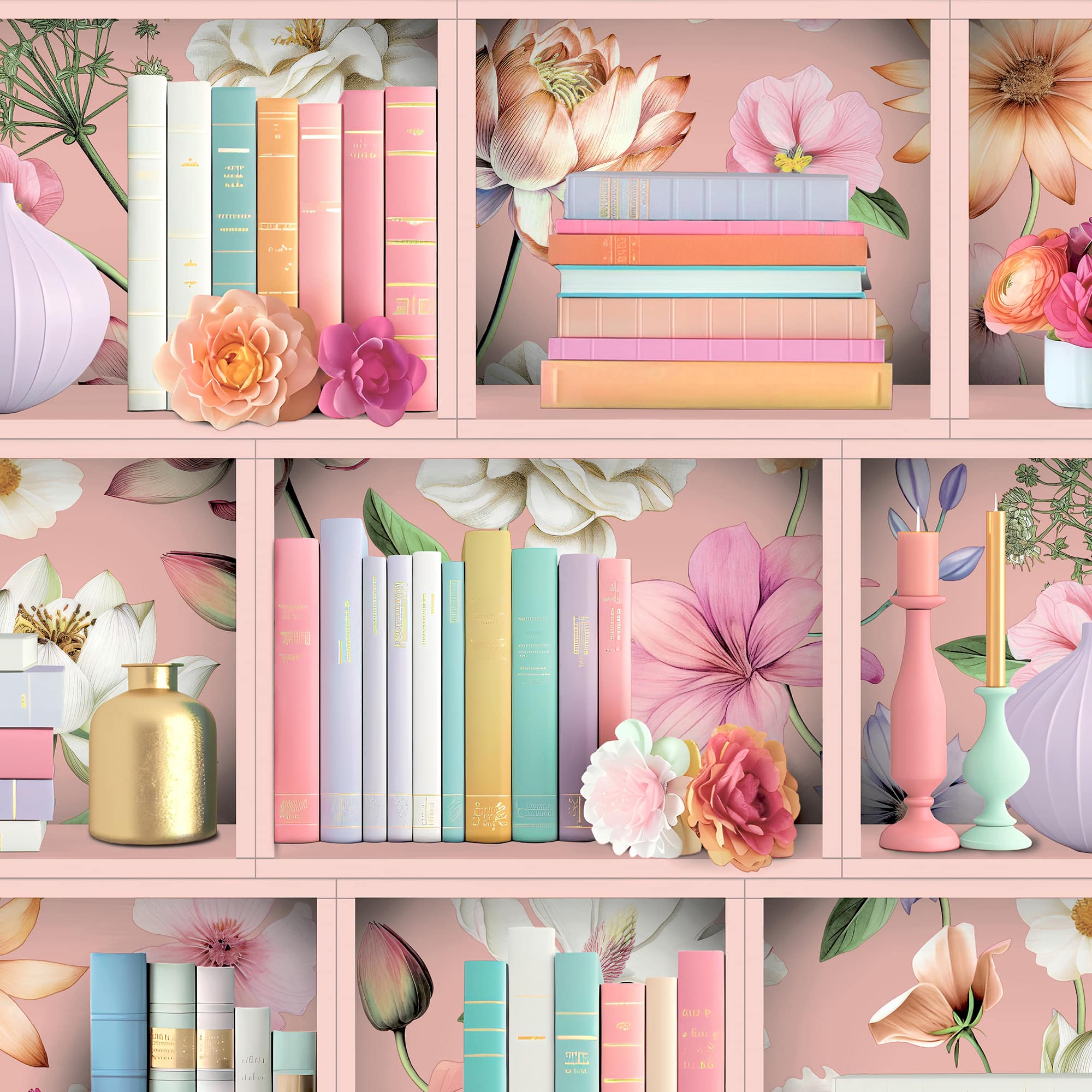 2000x2000 Veer Decor Blossom Shelves Pink Wallpaper