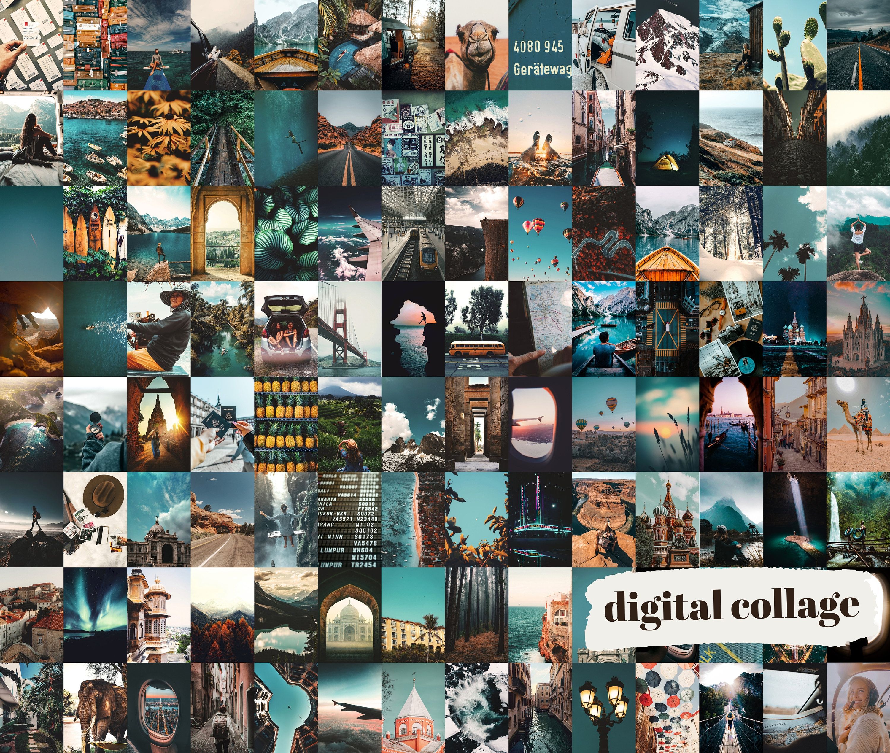 3000x2538 Travel Collage Kit. Instant Digital Download Prints. Teal Travel Aestheticx 5x 8x10. Printable Wall Art