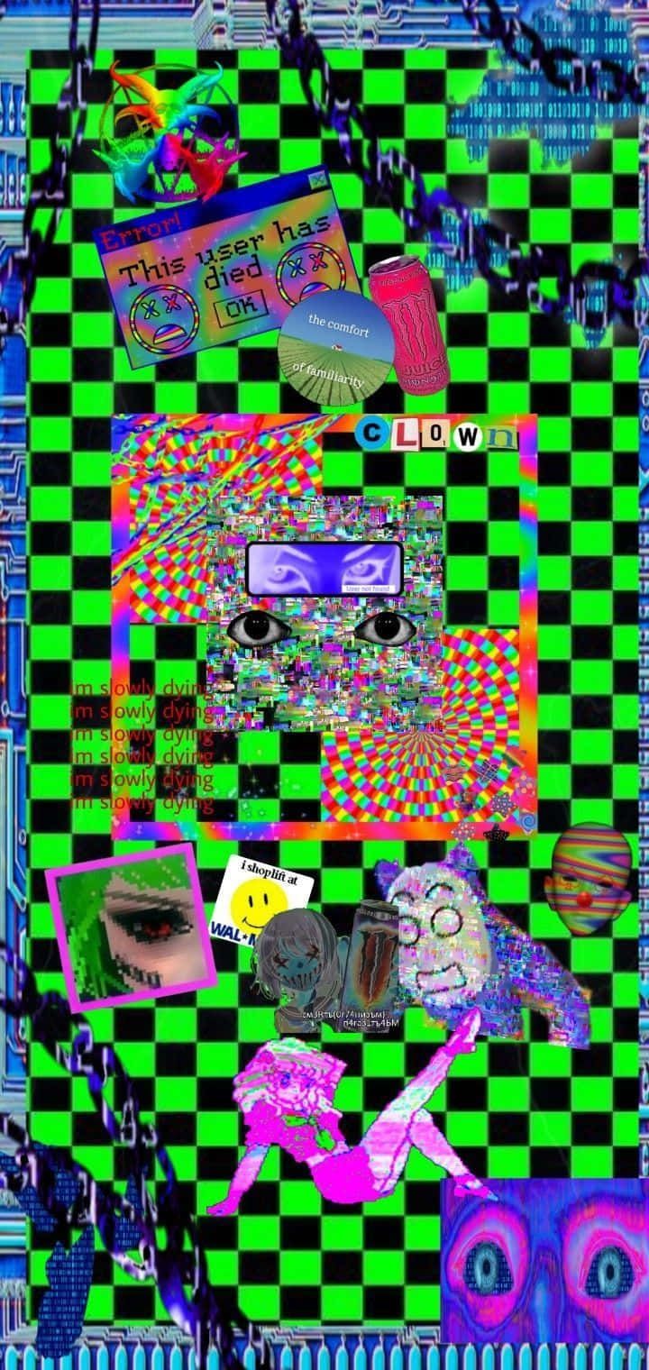 720x1520 Download Weirdcore Digital Collage Wallpaper