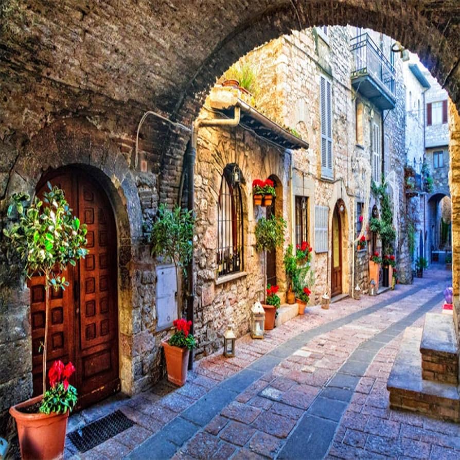 894x894 RTYUIHN 3D Wallpaper Mural Wallpaper Italian Town Street View European Landscape Wall Covering Self Adhesive PVC Wallpaper, Wall Stickers & Murals