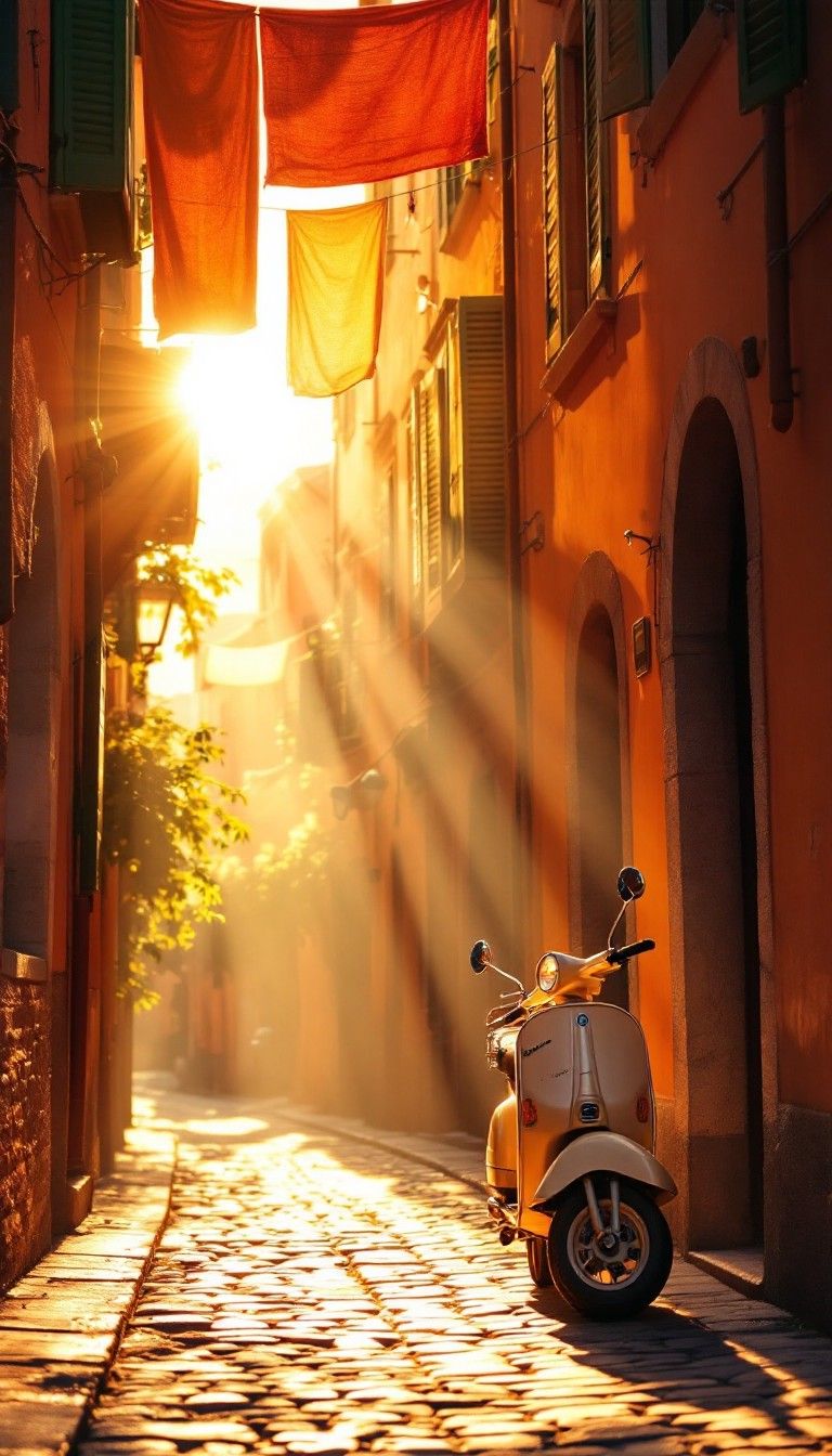 768x1344 Download Italian street scene Image, Vespa, Cobblestone