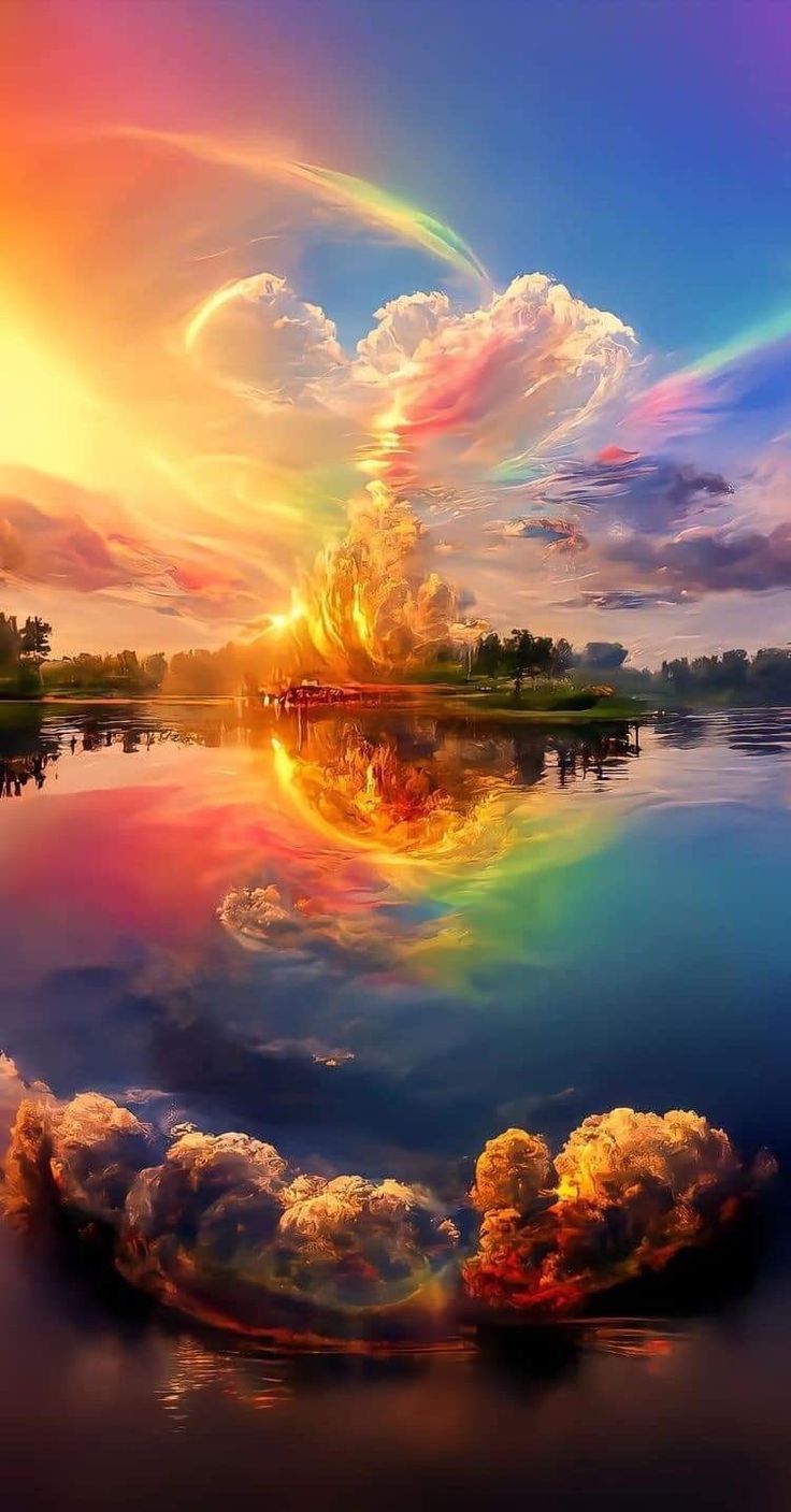 736x1407 Rainbow Stream in a Beautiful Landscape. Rainbow river wallpaper, Gorgeous rainbow fire, Rainbow sky reflection