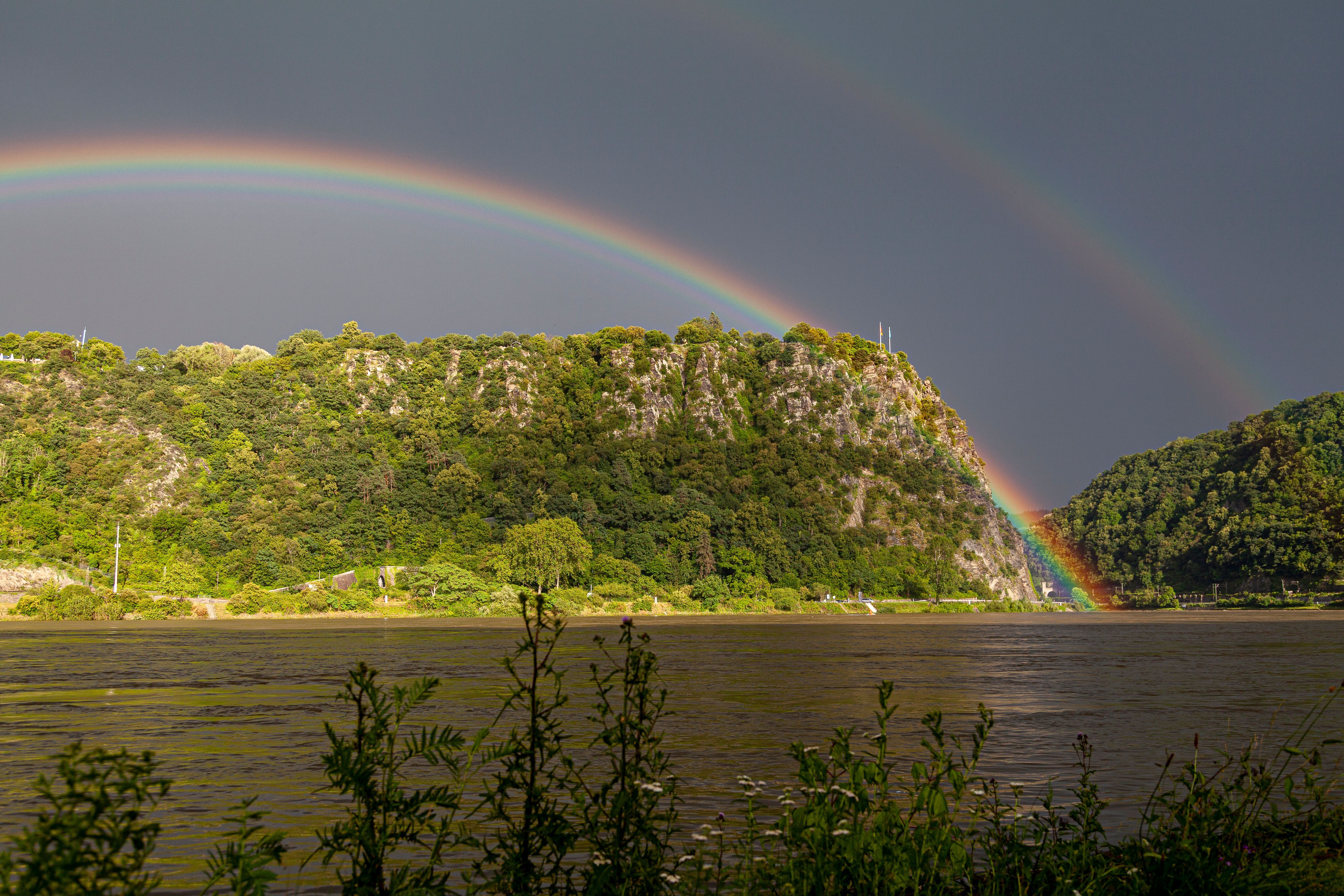 5050x3367 Double Rainbow Over Loreley on Rhine River · Free
