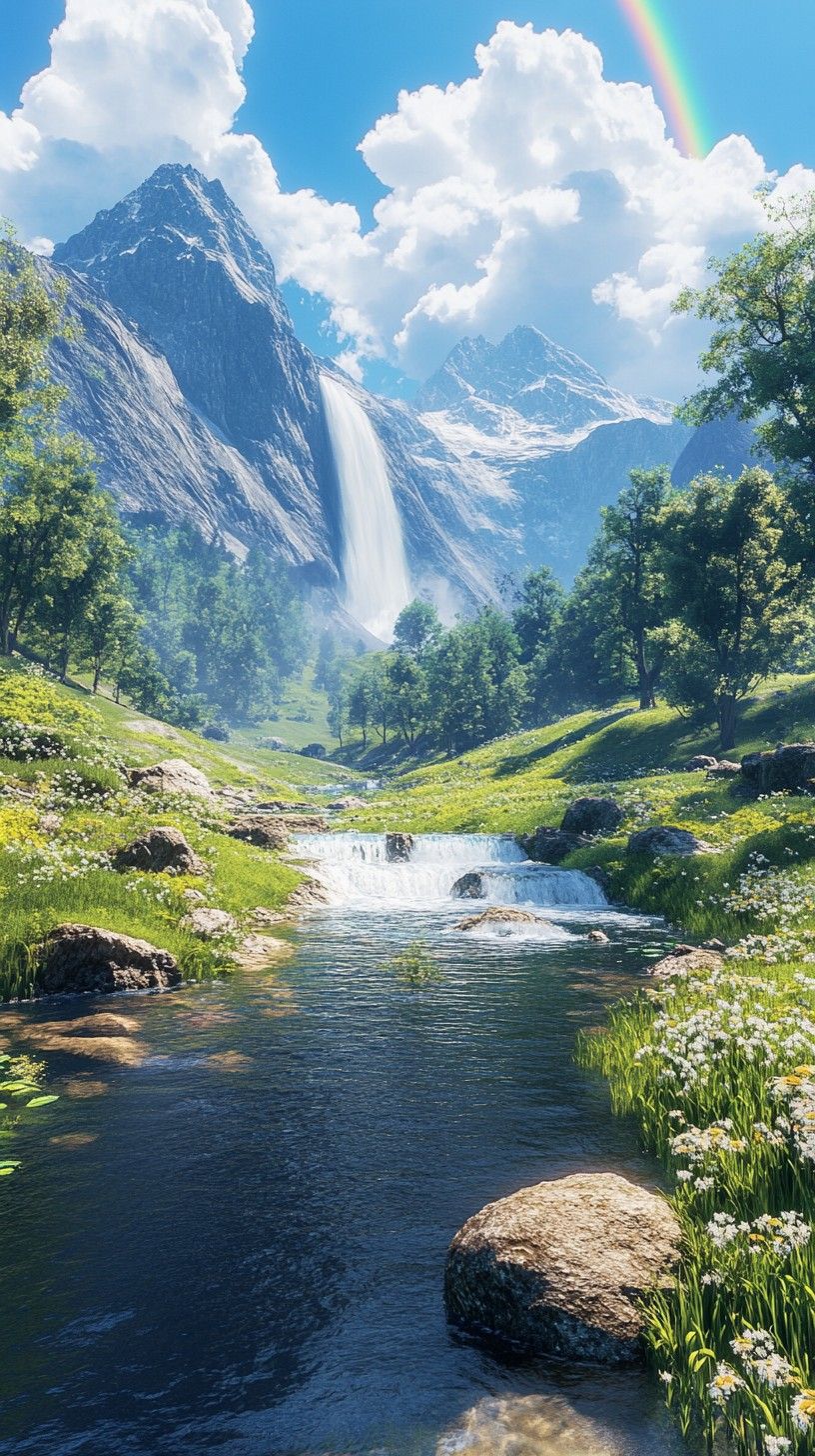 816x1456 Download Rainbow Over River Image, River, Mountains