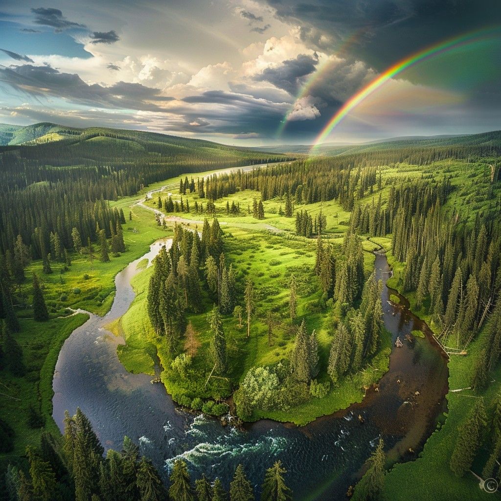 1024x1024 Download Rainbow Over River Image, River, Landscape