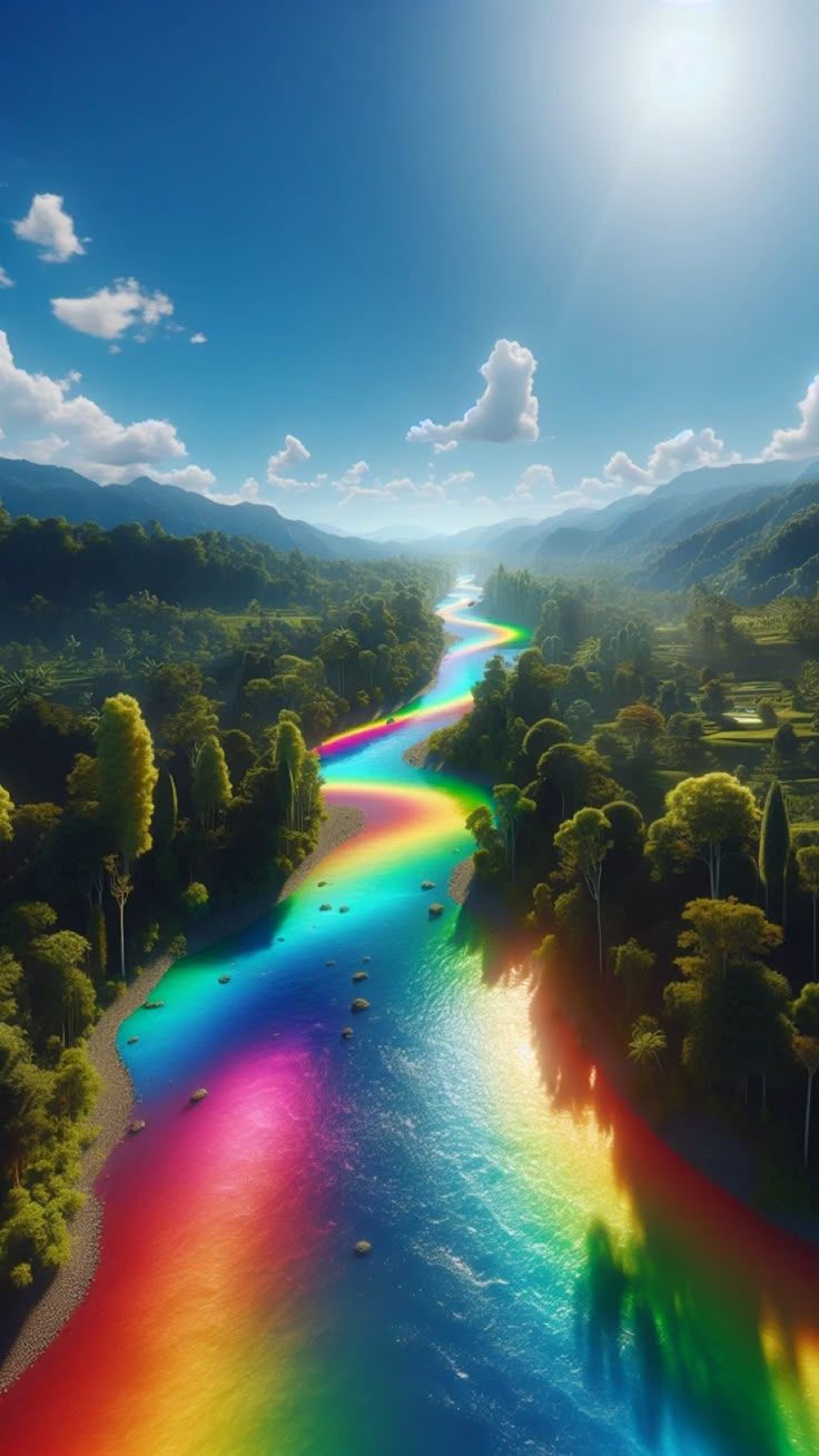 736x1308 Rainbow River Aerial View. Rainbow river wallpaper, Rainbow river background, Dark fantasy landscape with rainbow