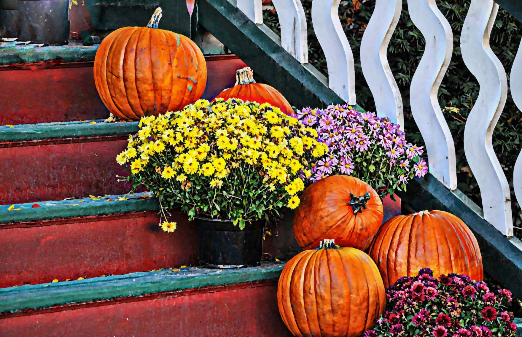 1760x1136 Pumpkins And Mums On Stairs Life Care