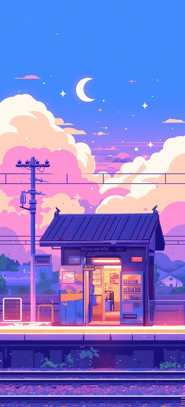 736x1616 Lofi Wallpaper of Train Station 2