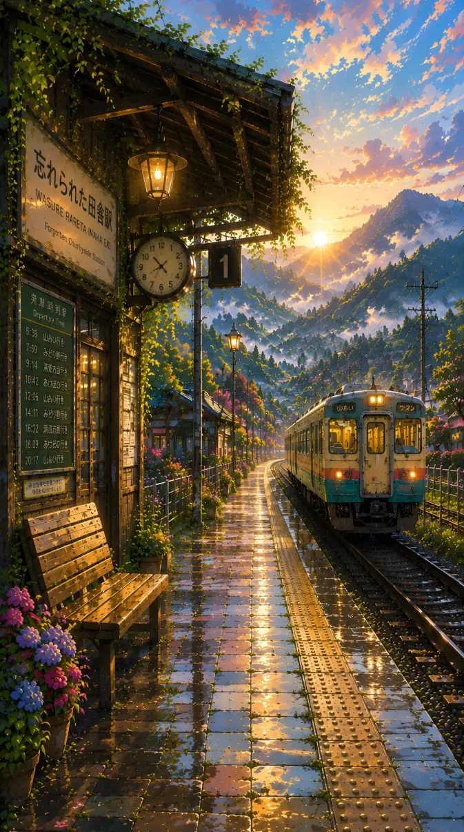 673x1206 Lofi Train Station dynamic 24h wallpaper by M's Wallpaper