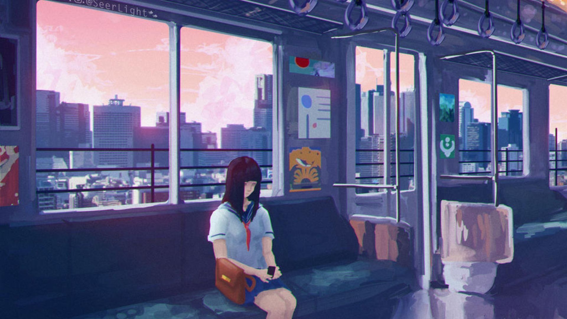 1920x1080 Serene Journey in a Cityscape Train