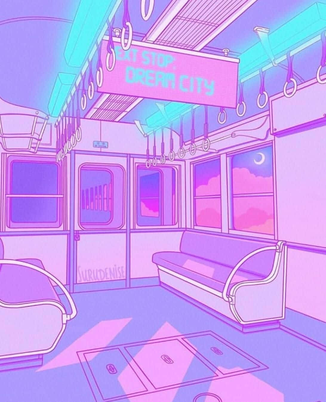 1092x1347 Download Lofi Train Interior Aesthetic Anime Background
