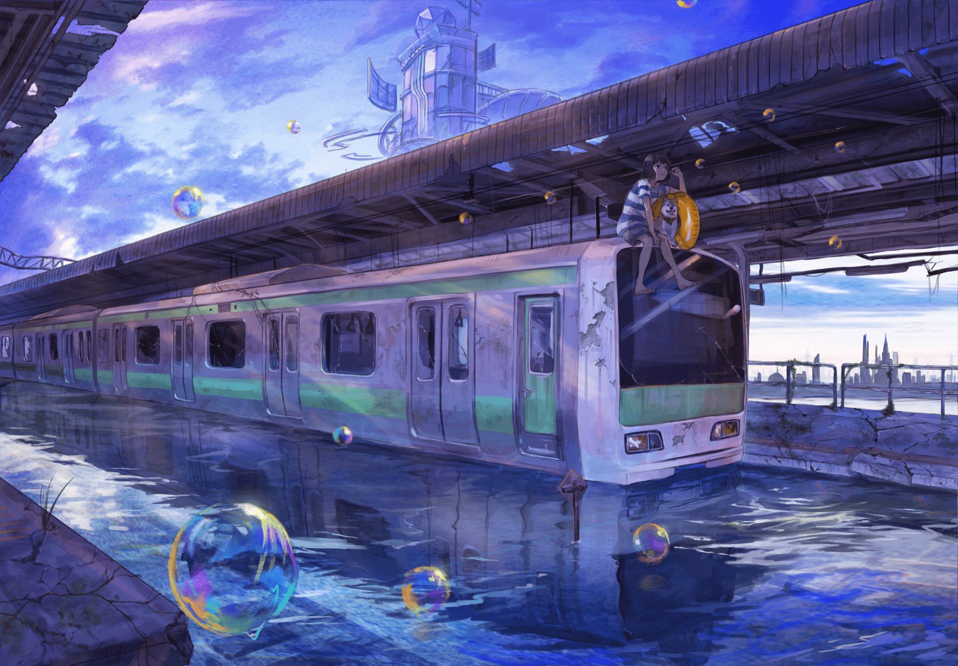 1920x1335 Anime Train Journey: Stunning HD Wallpaper of a Futuristic Rail Scenex1386