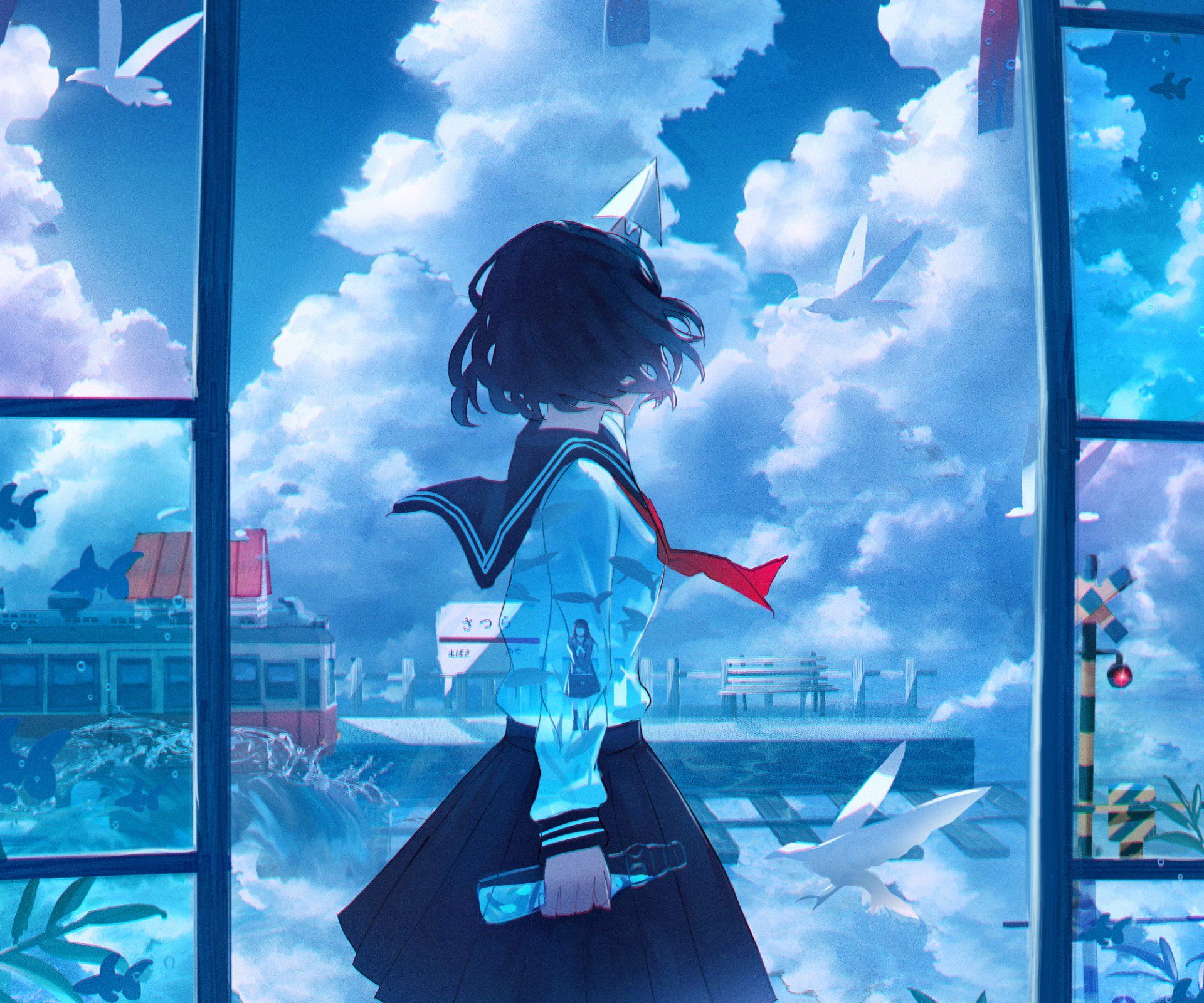 1920x1600 Serene Anime Girl at Train Station HD Wallpaper by 葛城ナコモx1667