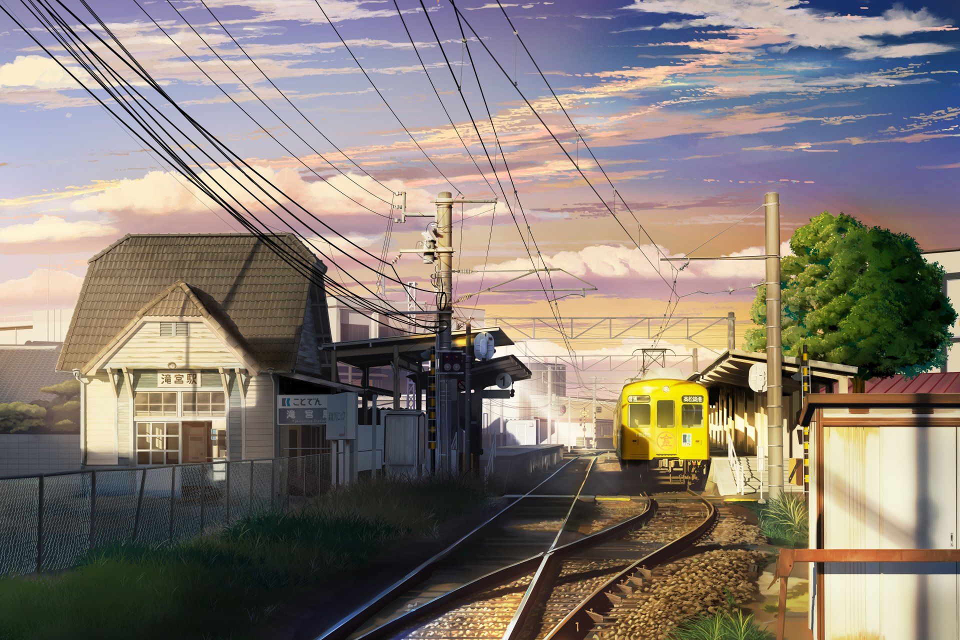 1920x1280 Anime Train Station HD Wallpaper: Serene Sunset Journey by ハンカチx2362