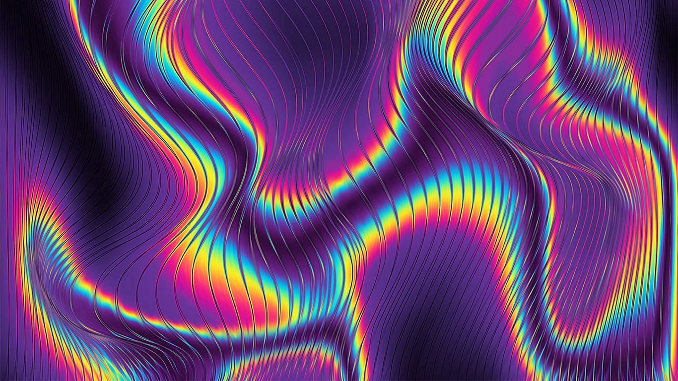 1366x768 Download wallpaper 1366x768 bright, glow, iridescent, wavy, metallic, lines, multicolored tablet, laptop HD background