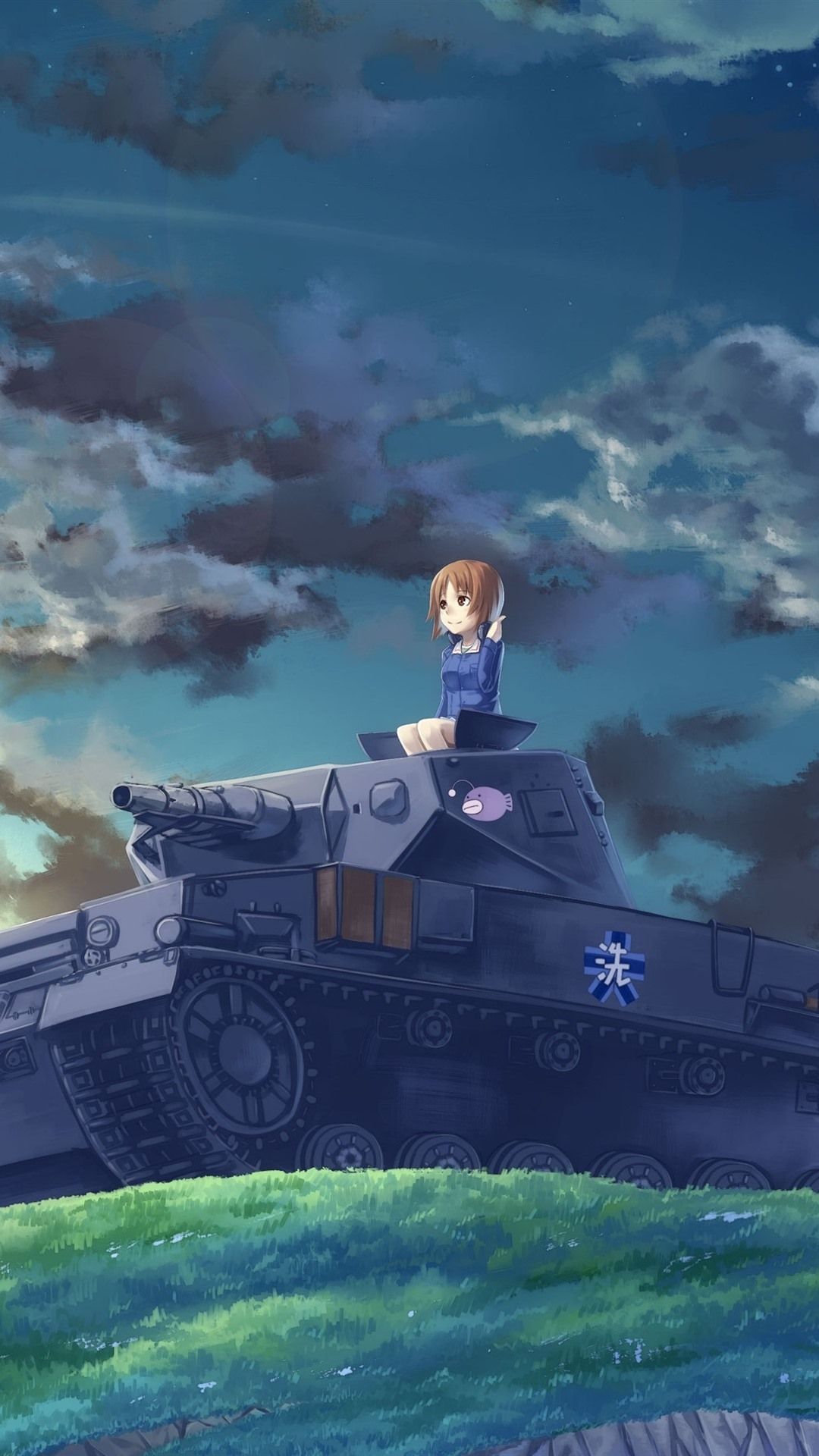 1080x1920 Anime Girl And Tank, Clouds 1080x1920 IPhone 8 7 6 6S Plus Wallpaper, Background, Picture, Image