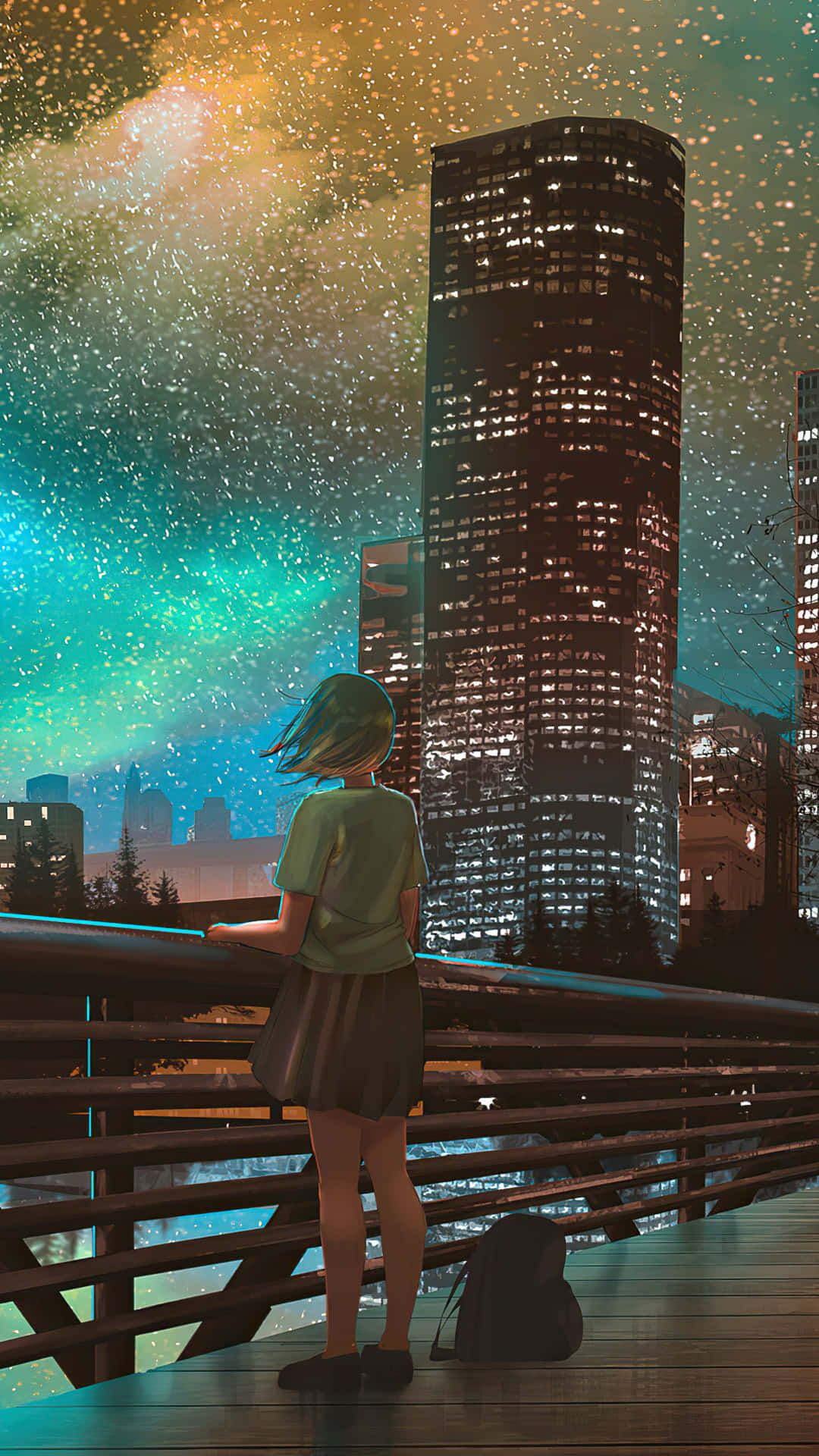 1080x1920 Download Anime Girl Watching City Buildings Wallpaper