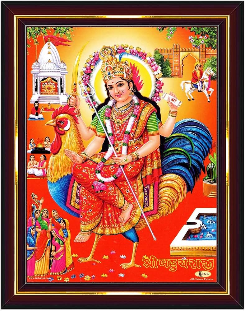788x1000 Pavan Photo Laminations Bahuchar Maa Mata Bahuchara Bahucharaji Wall Painting Framed Home Decor (Wood, Acrylic, Brown, Small Size, 6x8 Inch) B1920S