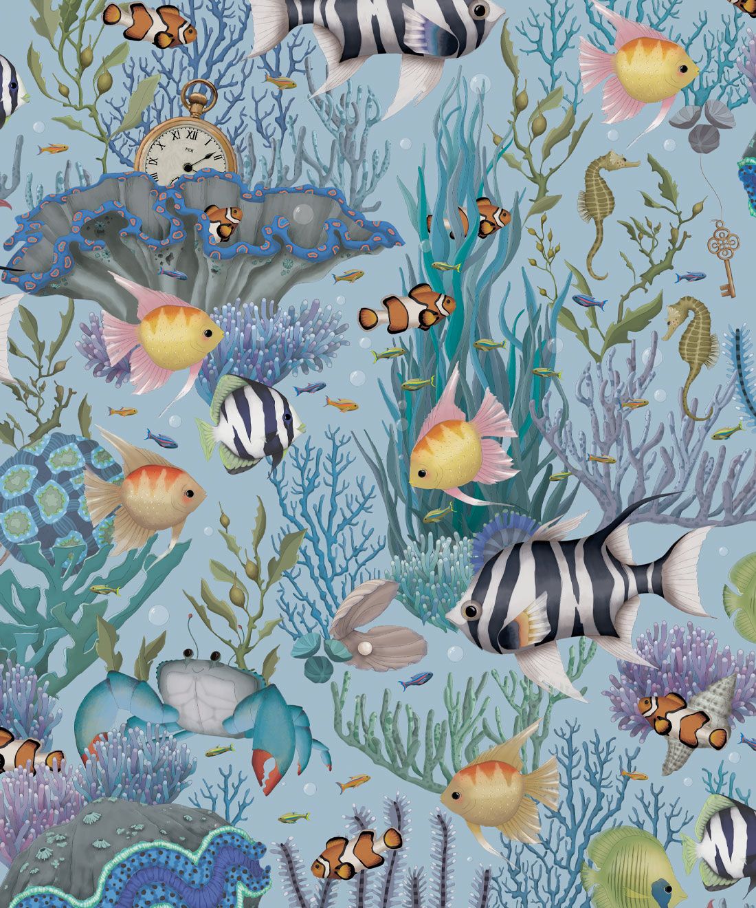 1100x1320 Treasure Reef Wallpaper / Island Blue / Double Roll
