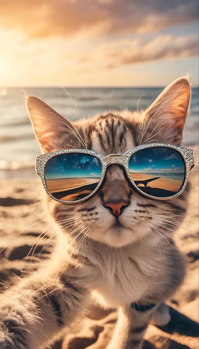 686x1200 Cat taking a selfie on the beach