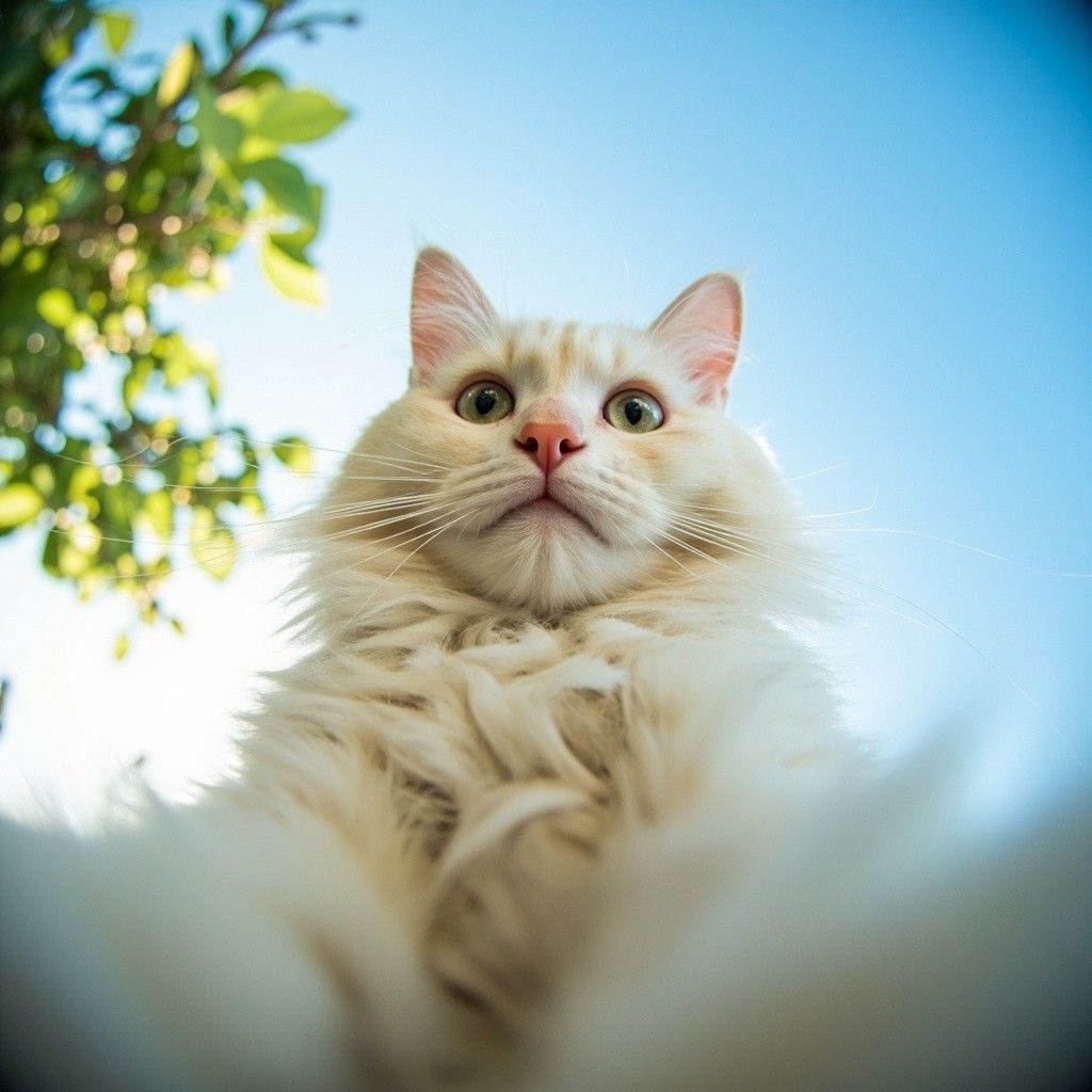 1024x1024 Close Up Selfie Of Surprised White Persian Cat With Sky Background