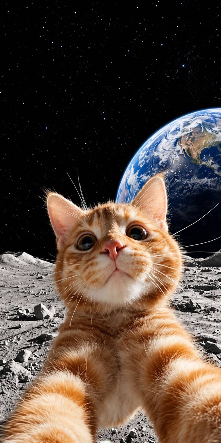 720x1440 Orange Cat Lunar Selfie Wallpaper