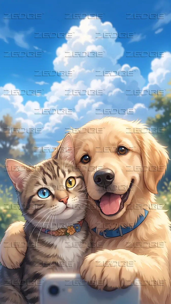 674x1198 Cute Dog and Cat Selfie Wallpaper 4K AMOLED HD wallpaper