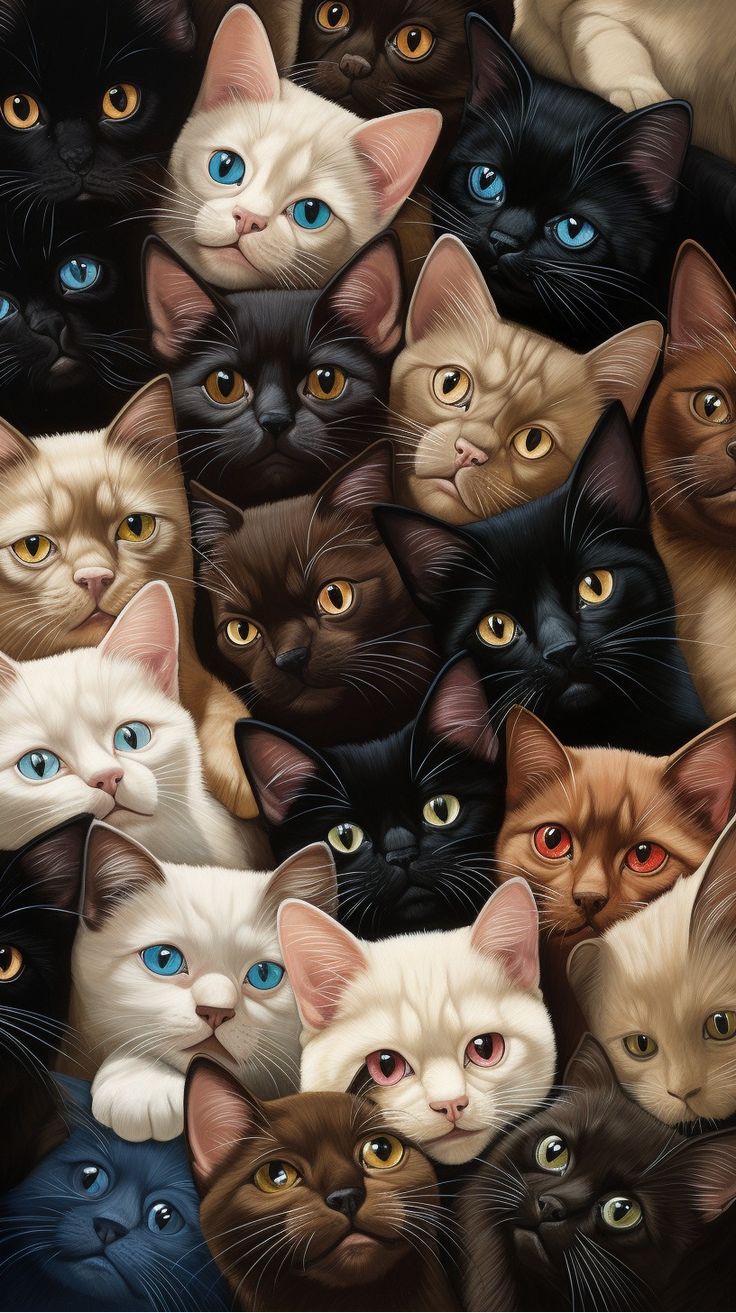 736x1313 Whimsical Selfie of a group of Cats