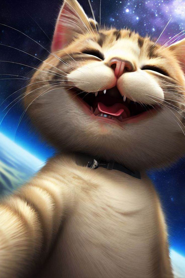 736x1104 Smiling Space Cat Selfie: Picture Perfect Feline In Space