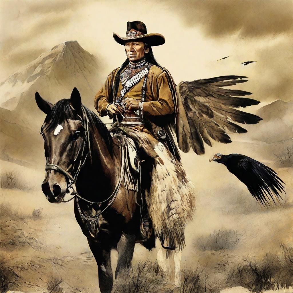 1024x1024 Winnetou Rides with Eagle Soaring Above