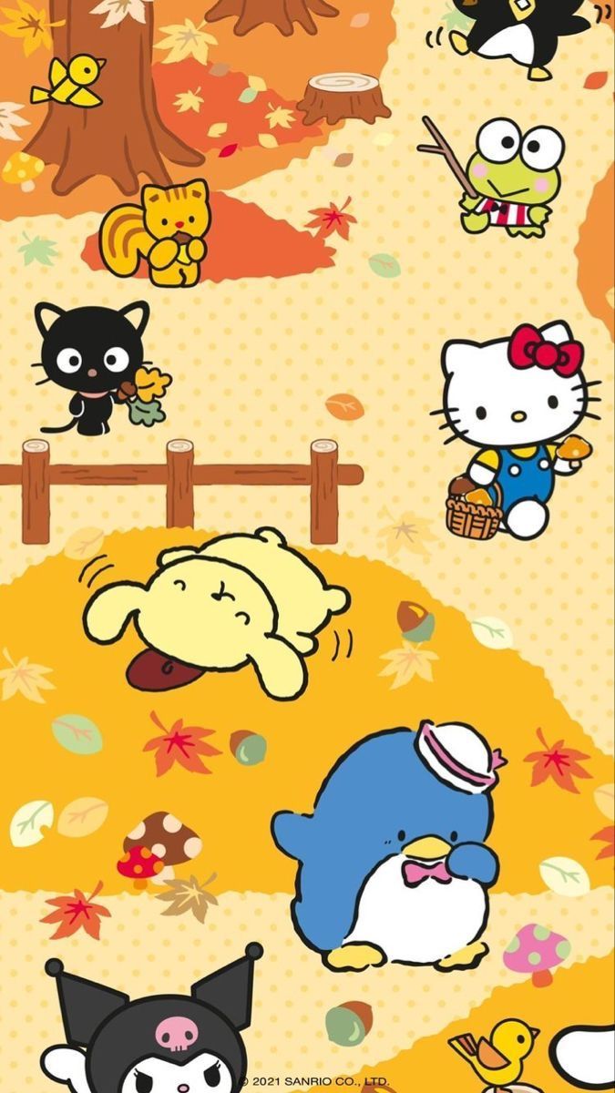 675x1200 Hello kitty fall image. Fall wallpaper sanrio, Thanksgiving sanrio wallpaper, Kawaii wallpaper