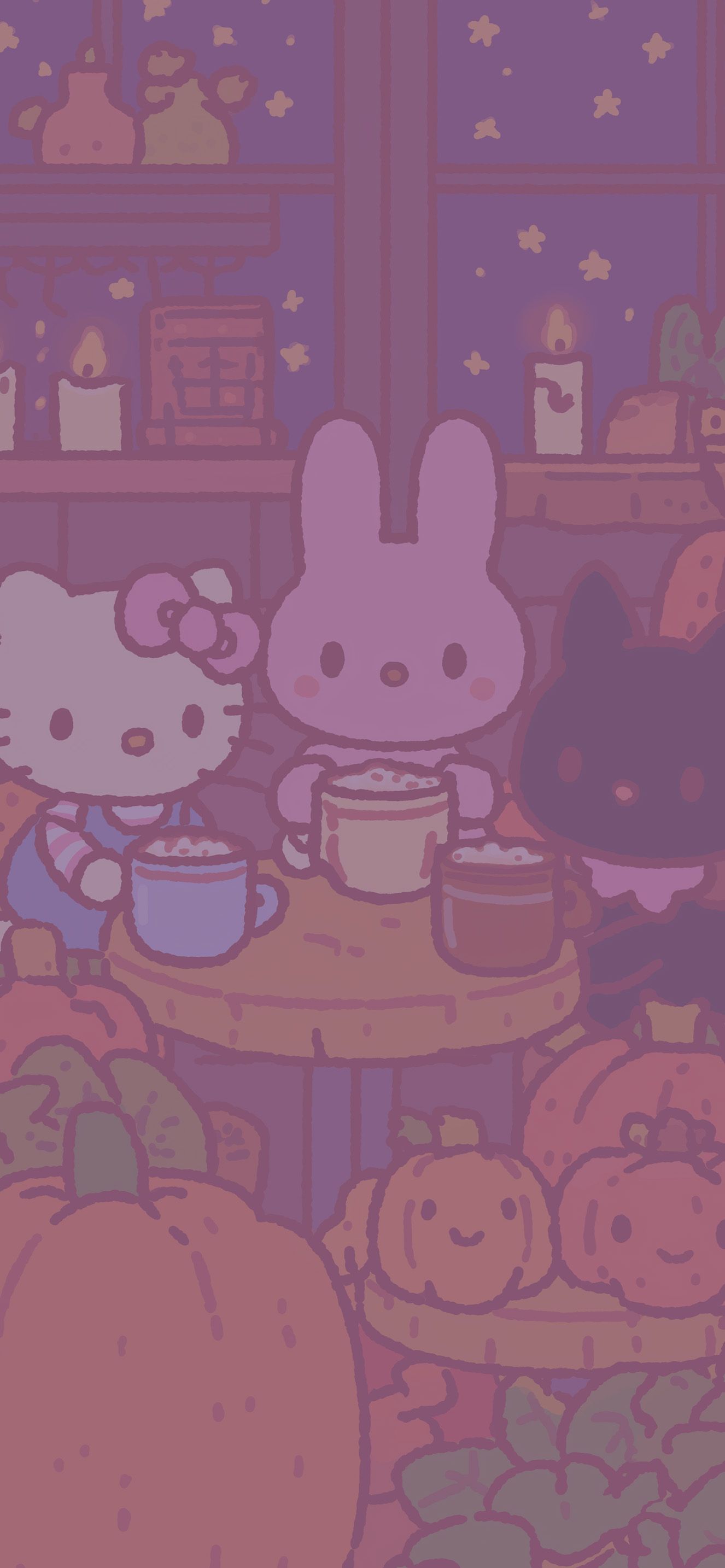 1326x2868 Sanrio Hello Kitty & Friends Autumn Coffee Pumpkins Wallpaper