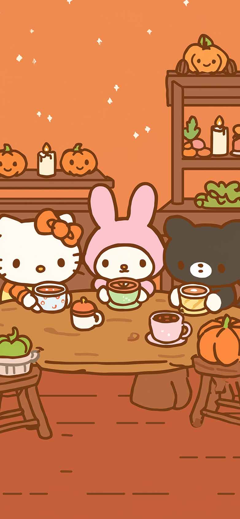 782x1692 Sanrio Friends Autumn Tea Party Wallpaper