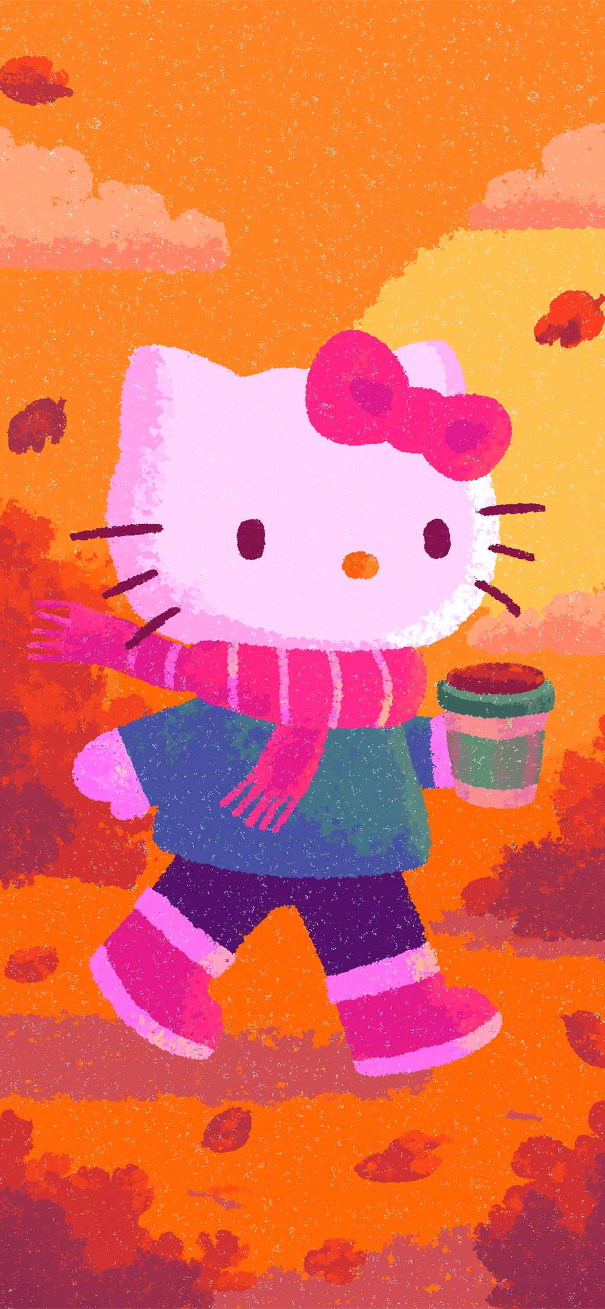 1180x2554 Hello Kitty Coffee Walk Cute Autumn Wallpaper