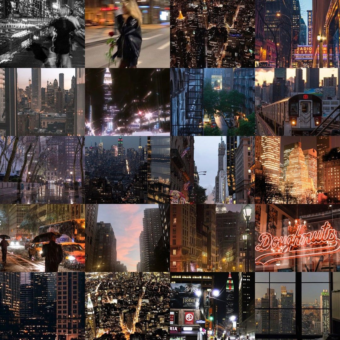 1080x1080 Dark City Nights Wall Collage Maker Kit (46 Image Included)