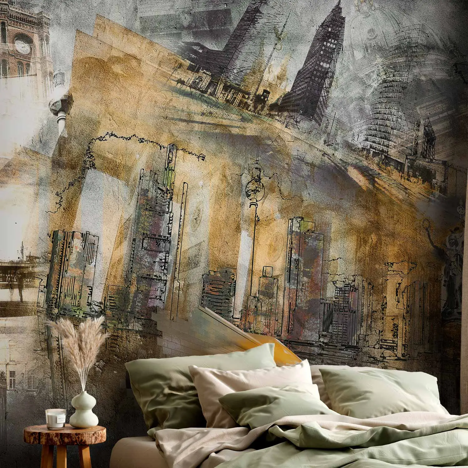 1500x1500 Wall Mural Berlin Collage with Historic City Architecture in Watercolor Style