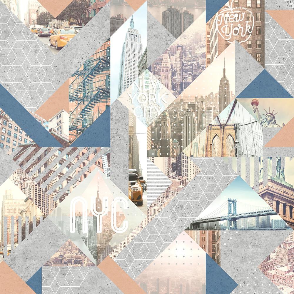 1000x1000 NYC Geo Collage Wallpaper / Roll