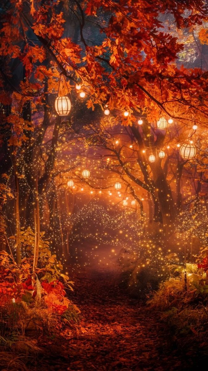674x1201 8K Magical Autumn Forest Wallpaper
