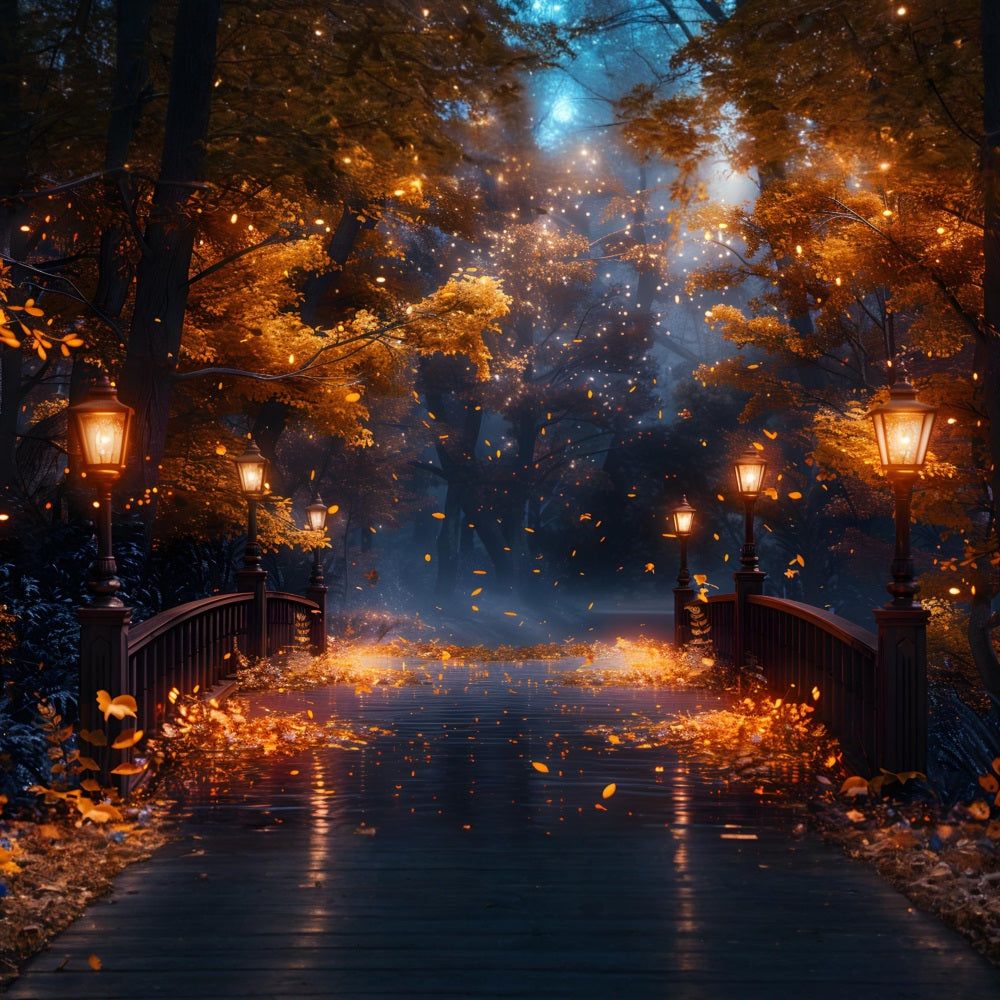 1000x1000 Magical Autumn Night Lamp Bridge Backdrop RR7 348