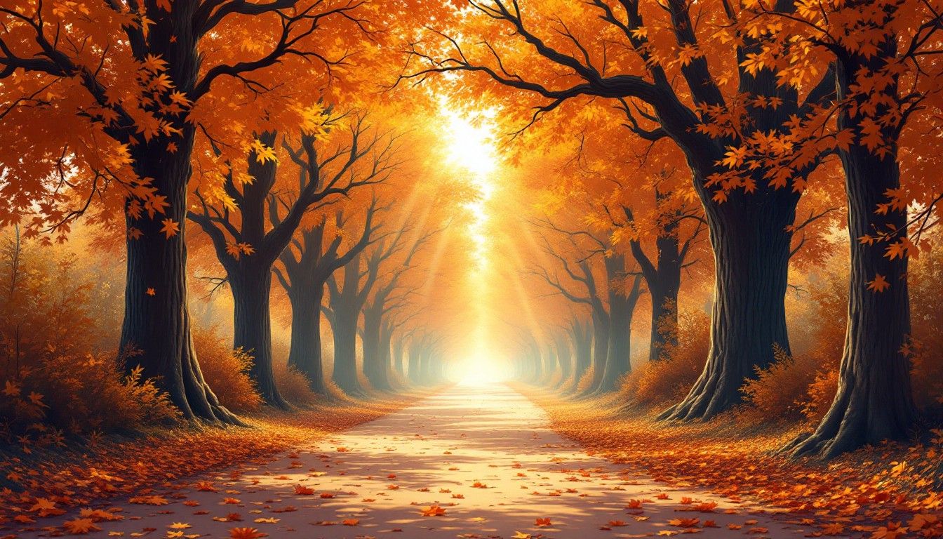 1344x768 Download Magical Autumn Path Image, Forest, Path