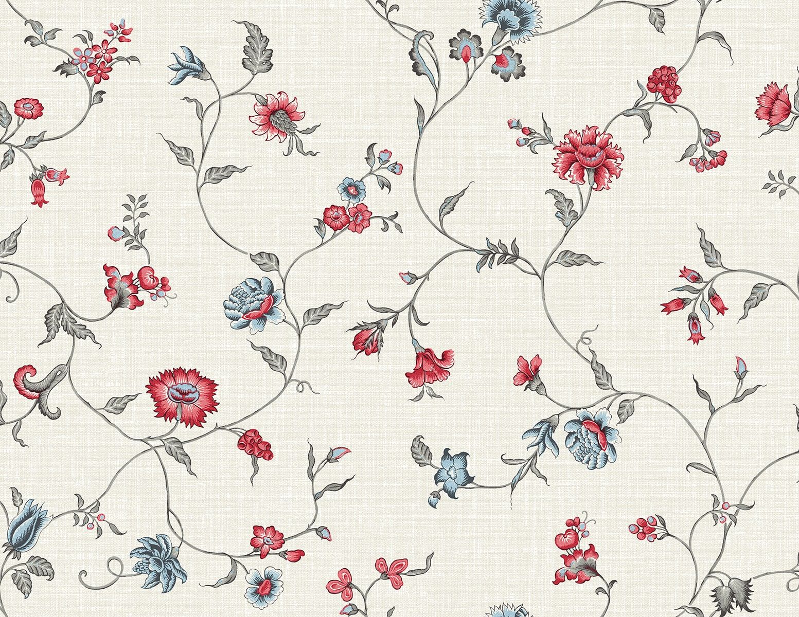 1553x1200 Antique Ruby & French Blue Florale Trail Wallpaper, FC61001